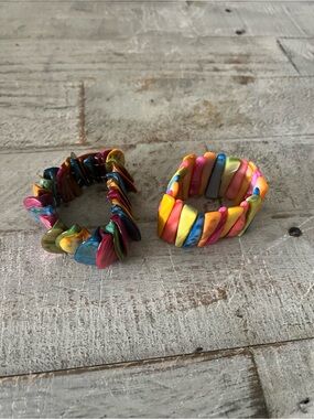 Vintage Abalone Shell Multicolor Stretch Bracelets Set - Rainbow Jewelry